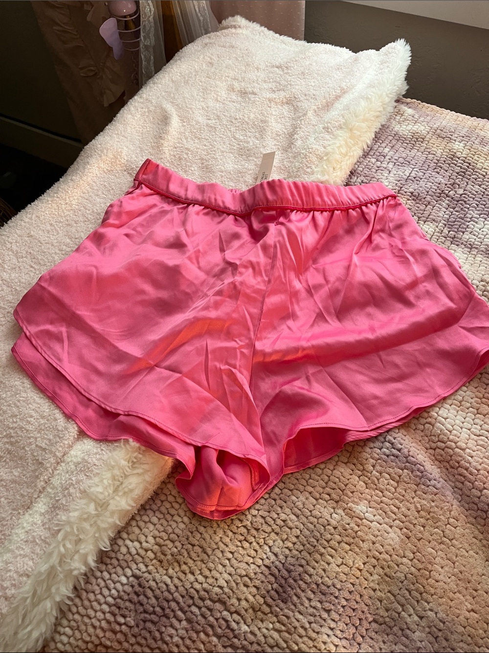 Victoria's Secret Hot Pink Satin Ruffle Hem Lounge Shorts